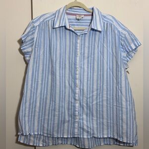 St. John's Bay Striped Cap Sleeve Blouse - Light Blue/White - Size 1X
